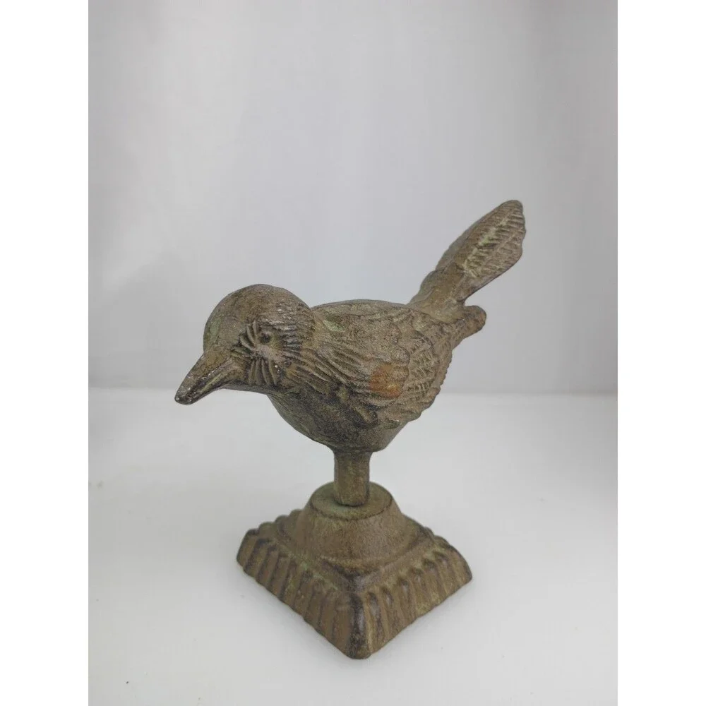 Cast Iron Bird On Pedestal Perch Figurine Statue Decor Paperweight